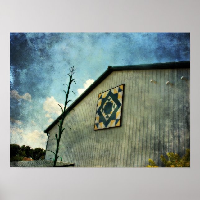 Tall Corn and Barn Quilt, Iowa Poster (Front)