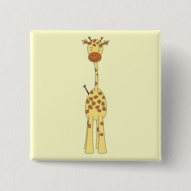 Tall Cute Giraffe. Cartoon Animal. Button (Front)