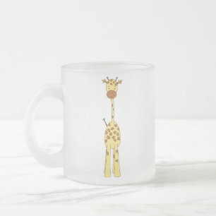 Tall Cute Giraffe. Cartoon Animal. Frosted Glass Coffee Mug