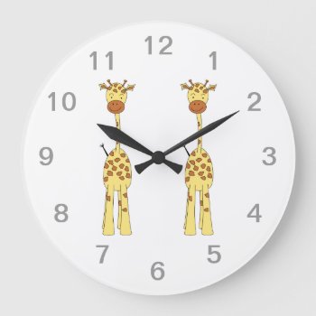 Tall Cute Giraffe. Cartoon Animal. Large Clock by Animal_Art_By_Ali at Zazzle