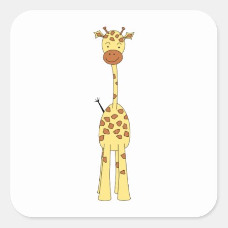 Tall Cute Giraffe. Cartoon Animal. Square Sticker