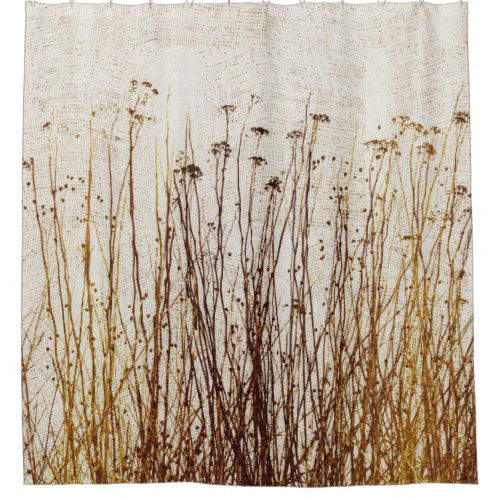 Tall Dried Plant Stalks and Gingham Golden Yellows Shower Curtain