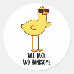 Tall Duck And Handsome Funny Animal Pun Classic Round Sticker