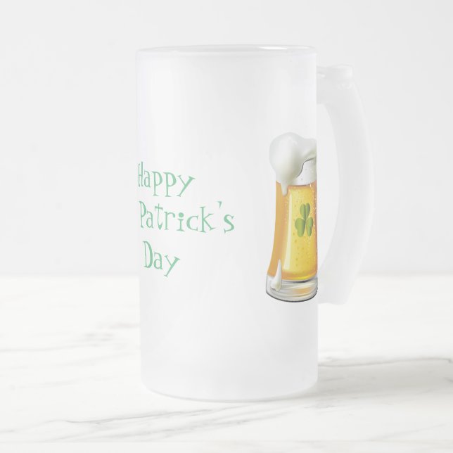 Tall Frosted Mug-St. Patrick's Day Frosted Glass Beer Mug (Front Right)