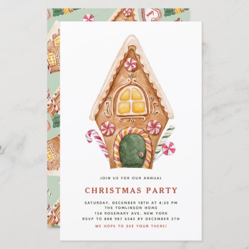 Tall Gingerbread House Christmas Party Invitation