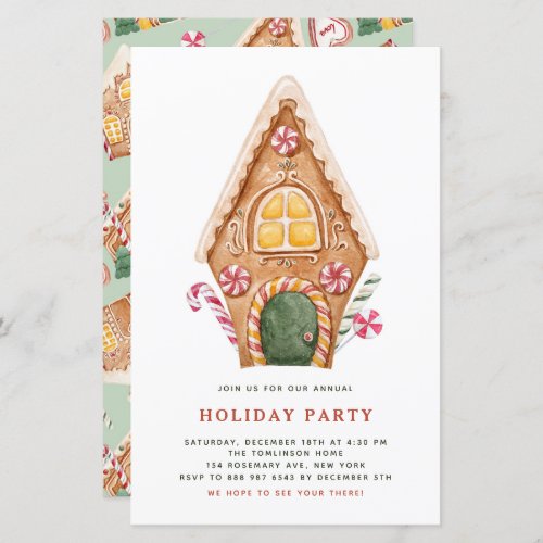 Tall Gingerbread House Holiday Party Invitation