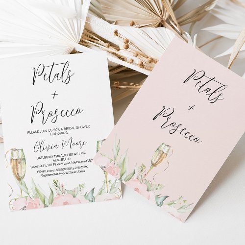 Tall Glasses Petals and Prosecco Bridal Shower Invitation