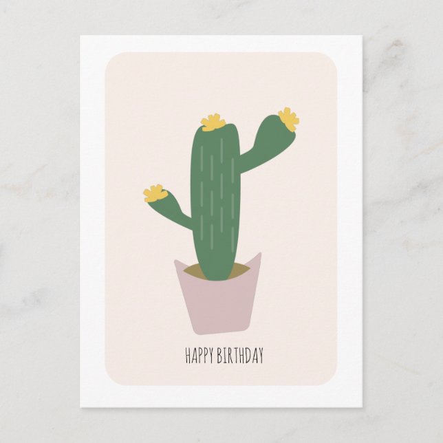 Tall Green and Yellow Desert Cactus Birthday Card (Front)