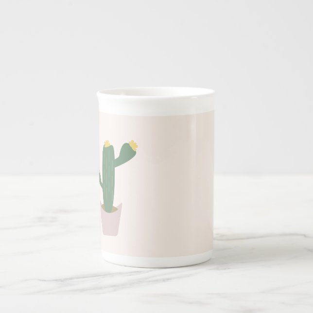 Tall Green and Yellow Desert Cactus  Bone China Mug (Front)