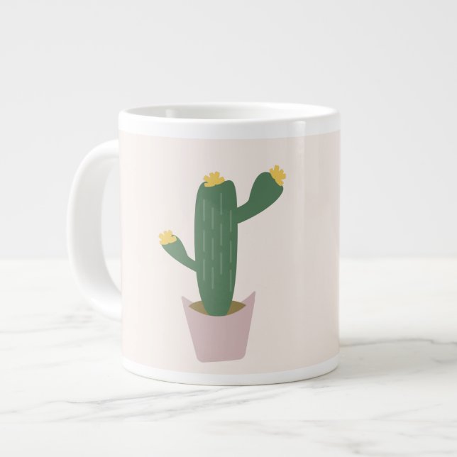 Tall Green and Yellow Desert Cactus  Giant Coffee Mug (Front Left)