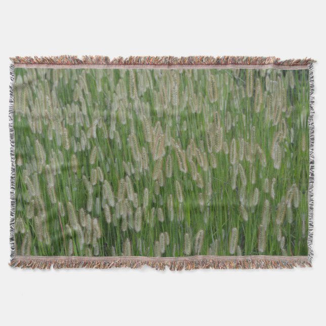 Tall Green Grasses Seeds Throw Blanket (Front)