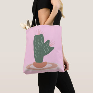 Tall Green Plant on Rug Desert Cactus Pink Tote Bag
