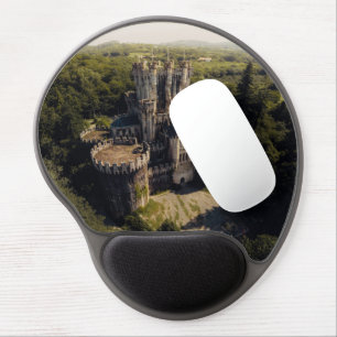 Tall Grey Stone Castle in Green Overgrown Woods Gel Mouse Pad