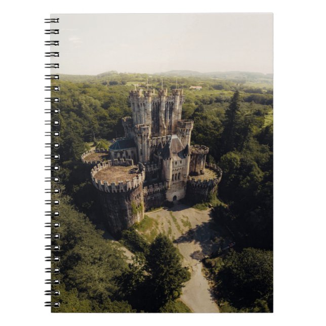 Tall Grey Stone Castle in Green Overgrown Woods Notebook (Front)