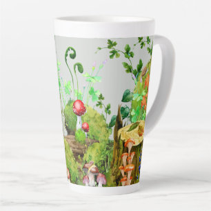 Tall Latte Mug Watercolor Forest Mushrooms Plants