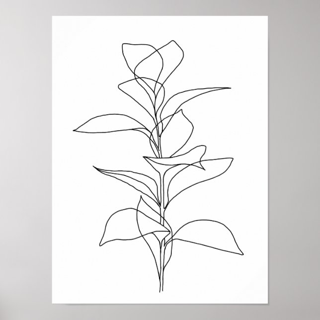 Tall Leaves Minimalist Botanical Line Art Poster (Front)
