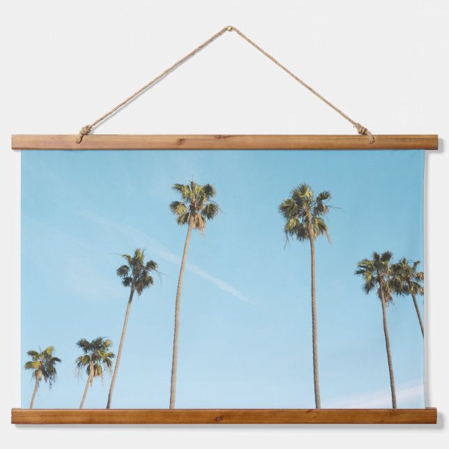 Tall Palm Trees Light Blue Sky Hanging Tapestry (Front)