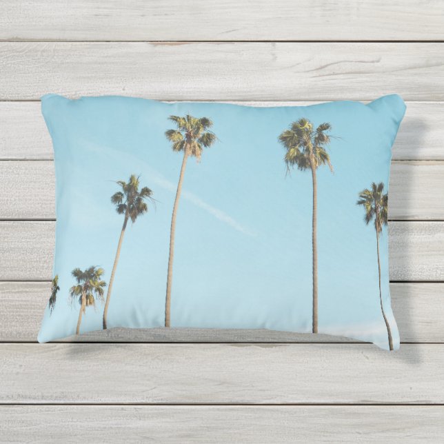 Tall Palm Trees Light Blue Sky Outdoor Pillow (Back)