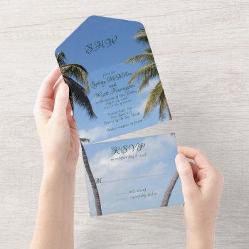Tall Palm Trees Tropical Wedding  All In One Invitation by sandpiperWedding at Zazzle