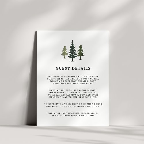 Tall Pines Wedding Guest Details Card