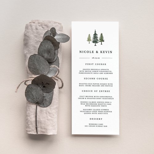 Tall Pines Wedding Menu Card