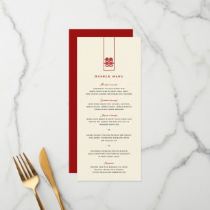 Tall Rectangle Double Happiness Chinese Wedding Menu