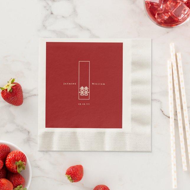Tall Rectangle Double Happiness Chinese Wedding Napkins (Insitu)