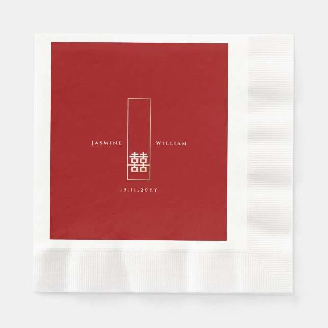 Tall Rectangle Double Happiness Chinese Wedding Napkins (Front)