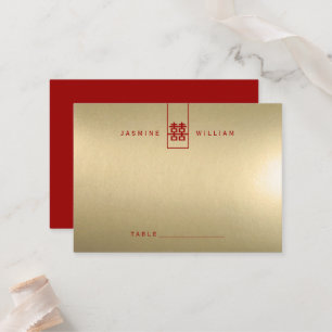 Tall Rectangle Double Happiness Chinese Wedding Place Card