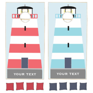 Tall Red and White Lighthouse Personalised Cornhole Set