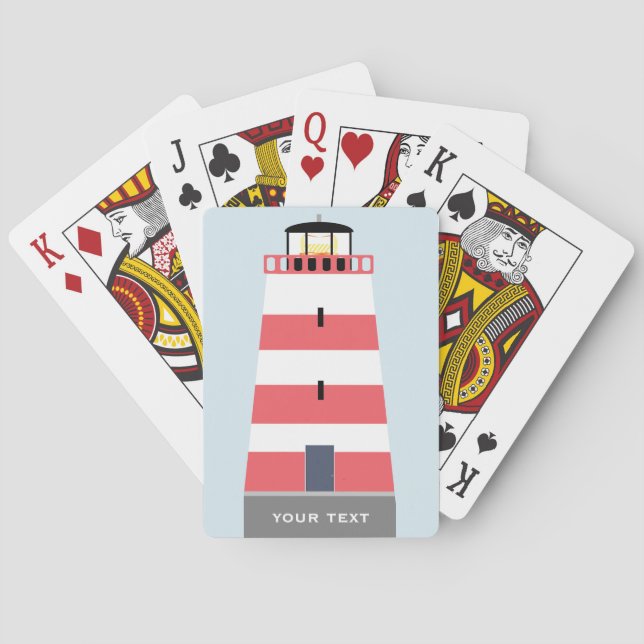 Tall Red and White Lighthouse Personalised Poker Cards (Back)