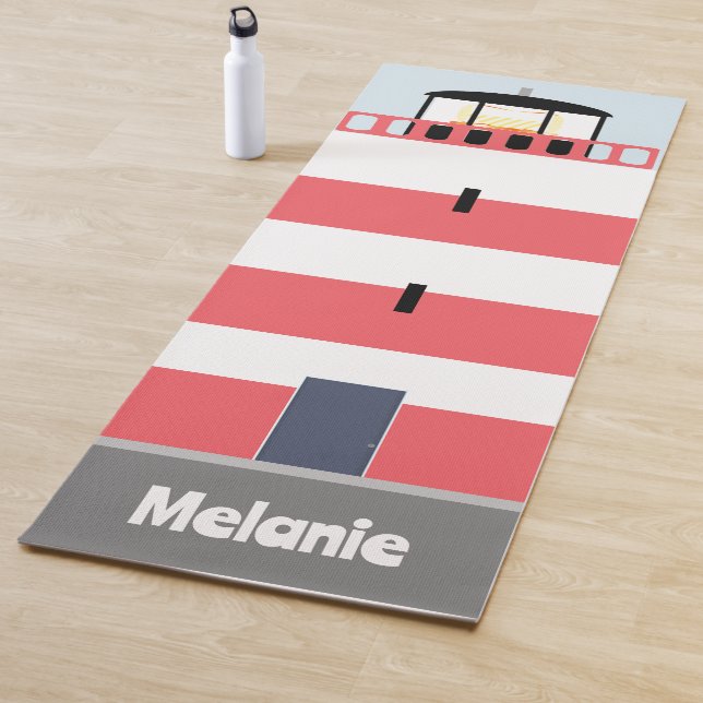 Tall Red and White Lighthouse Personalised Yoga Mat (In Situ)