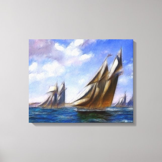 Tall Sail Ships at Sea Wrapped Canvas Print (Front)