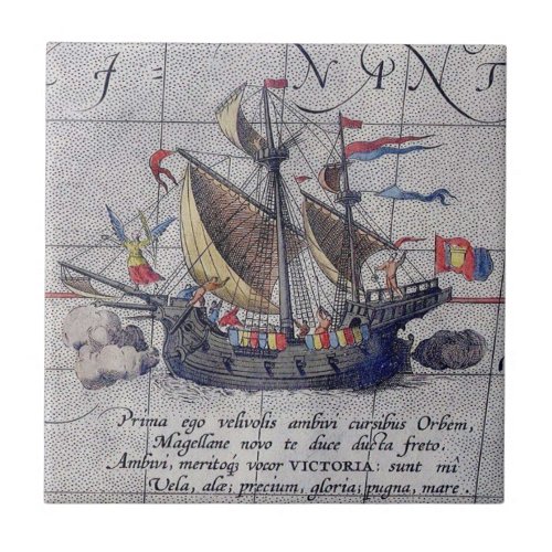 Tall Ship and Map of Pacific Ocean Ceramic Tile