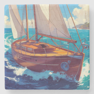 Tall ship at sea stone coaster