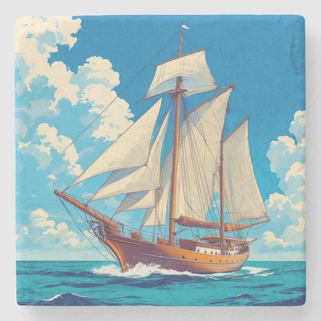 Tall ship at sea  stone coaster (Front)