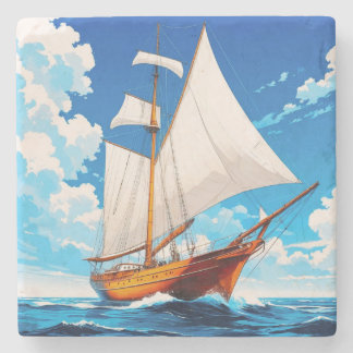 Tall ship at sea stone coaster
