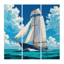 Tall ship at sea triptych