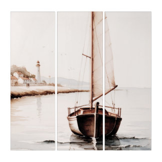 Tall ship at sea triptych