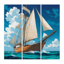 Tall ship at sea triptych