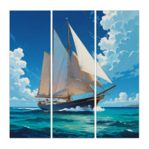 Tall ship at sea triptych