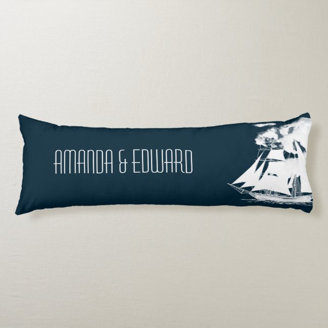 Tall Ship & Clouds Nautical Body Pillow (Front)