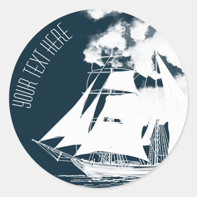 Tall Ship & Clouds Nautical Classic Round Sticker (Front)