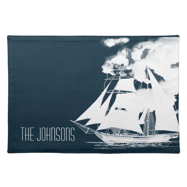 Tall Ship & Clouds Nautical Cloth Placemat (Front)
