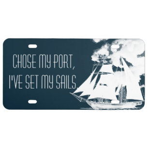 Tall Ship & Clouds Nautical License Plate