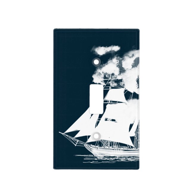 Tall Ship & Clouds Nautical Light Switch Cover (Front)