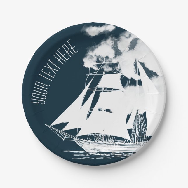 Tall Ship & Clouds Nautical Paper Plates (Front)