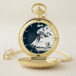 Tall Ship & Clouds Nautical Pocket Watch