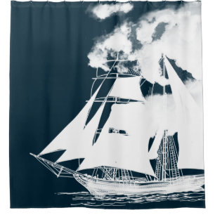 Tall Ship & Clouds Nautical Shower Curtain