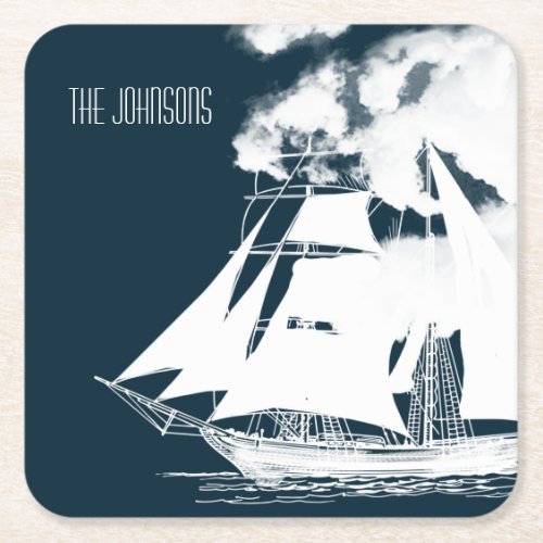 Tall Ship  Clouds Nautical Square Paper Coaster